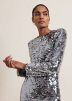 Rhia Silver Sequin Mini Dress Flowering Girl