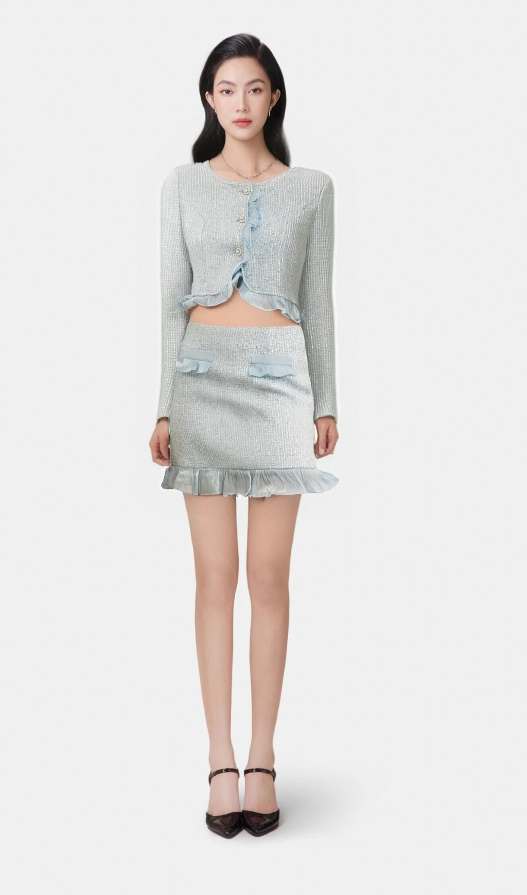 Viviane ruffled tweed blazer & skirt matching set Flowering Girl