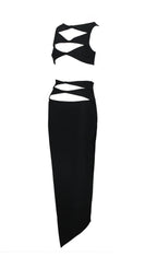 Cutout Two Pieces Suit In Black Flowering Girl