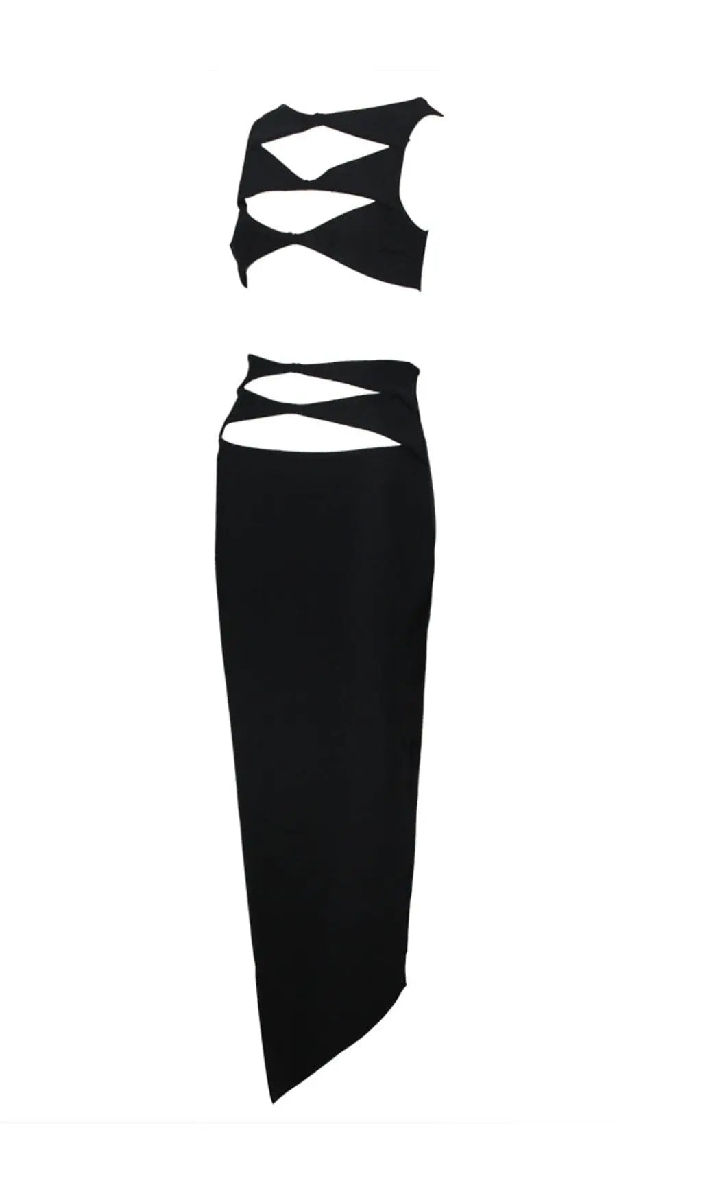 Cutout Two Pieces Suit In Black Flowering Girl