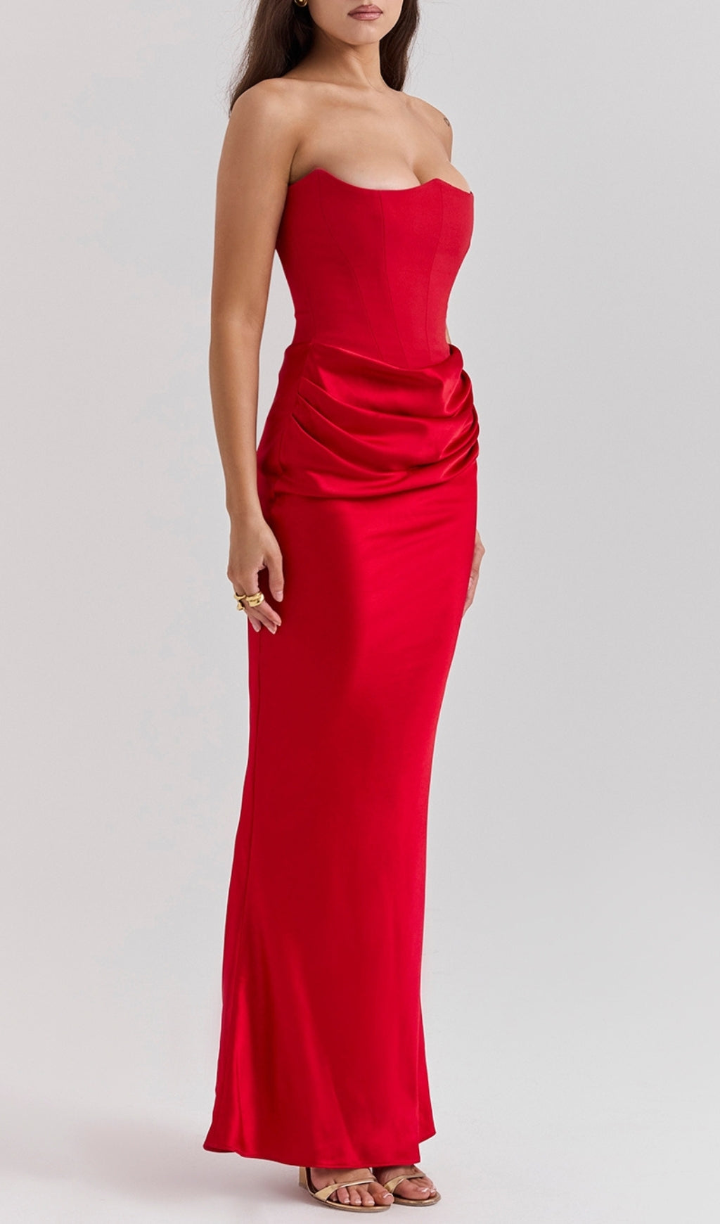 Ruched Corset Dress Maxi Dress In Red Flowering Girl
