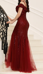 Charlee Red Sequin Mesh Maxi Dress Flowering Girl