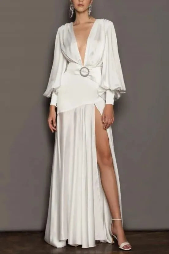 Phoebe V-Neck Belted Slit Maxi Dress Flowering Girl