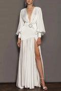 Phoebe V-Neck Belted Slit Maxi Dress Flowering Girl
