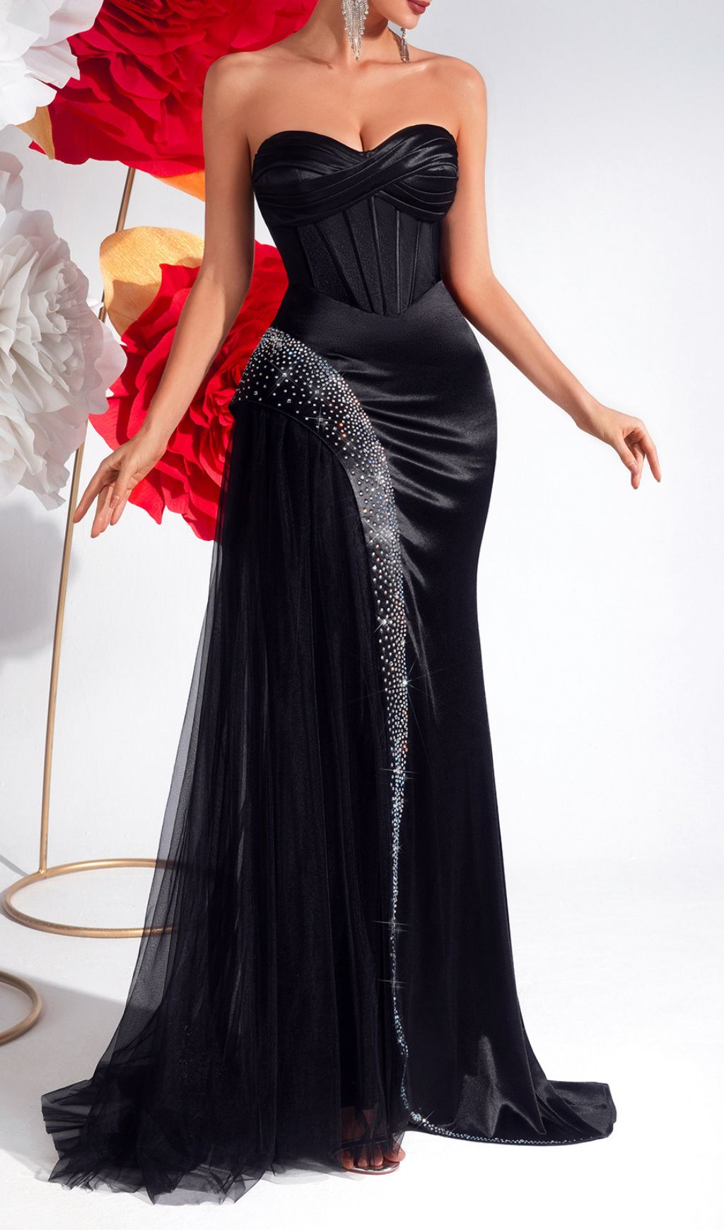 Kaiha Black Strapless Corset Maxi Dress Flowering Girl
