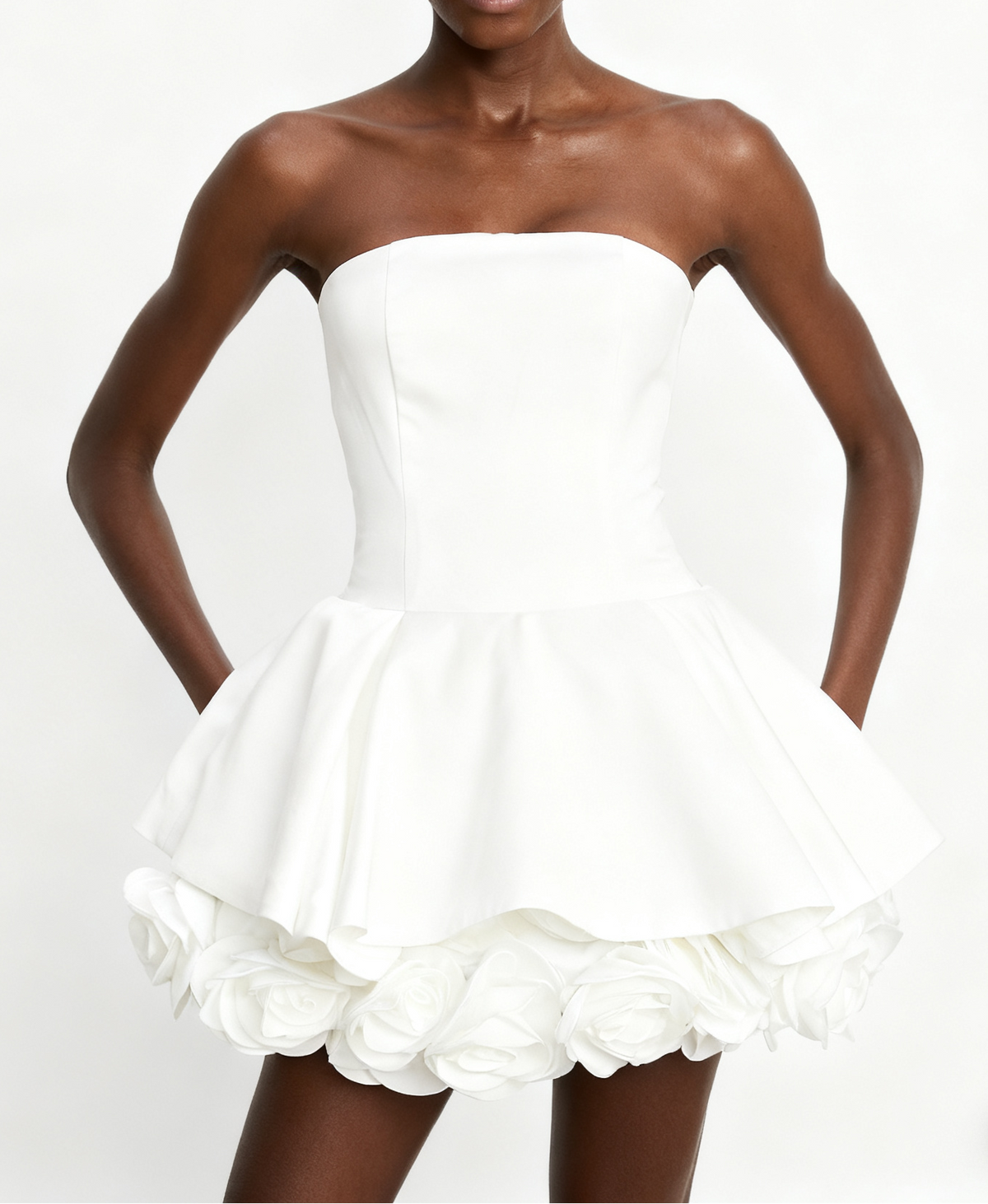 Lucie White Petal-Layered Strapless Corset Mini Dress Flowering Girl