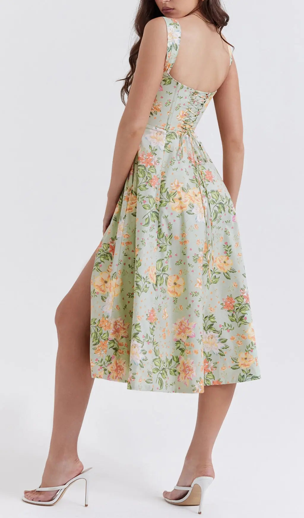 Light Jade Print Midi Sundress Flowering Girl