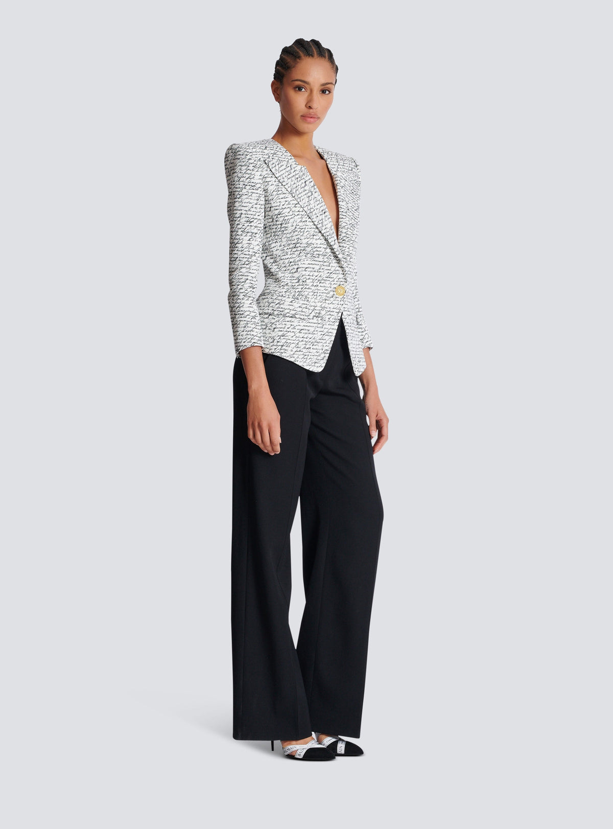 Alphabet Pattern White Jacket With Single Button Flowering Girl