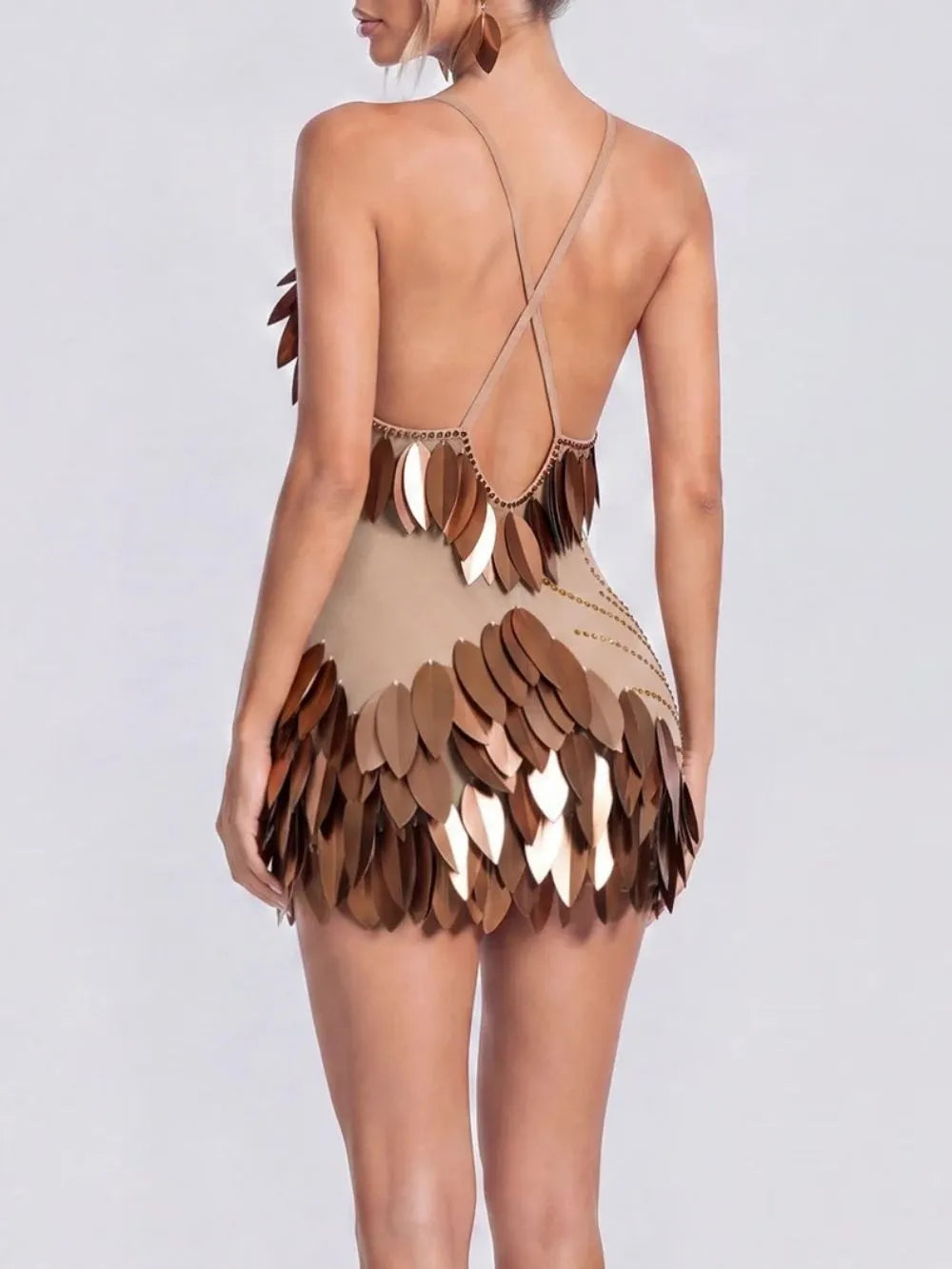 Granny Spaghetti Leaf Rhinestone Mini Dress Flowering Girl