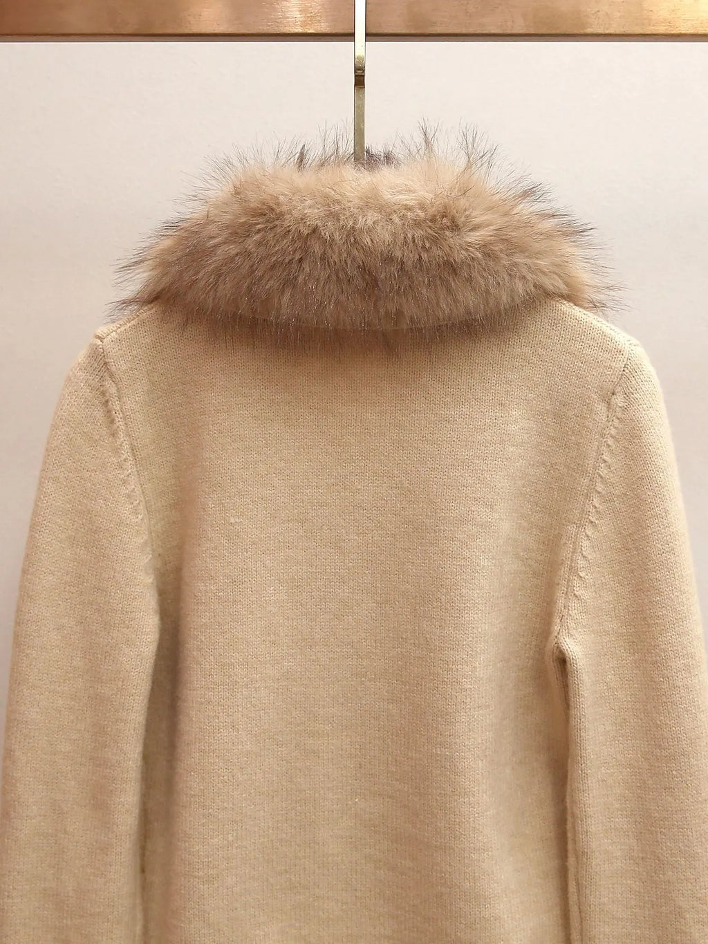 Beige Fine Knit Wool Or Cashmere Blend Fitted, Cropped Knit Cardigan Jacket Flowering Girl