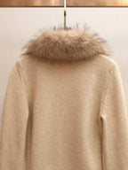 Beige Fine Knit Wool Or Cashmere Blend Fitted, Cropped Knit Cardigan Jacket Flowering Girl