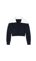 NAVY SOFT KNIT COLLAR TOP Flowering Girl