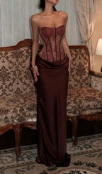 Kawthar Red Strapless Sequin Corset Maxi Dress Flowering Girl