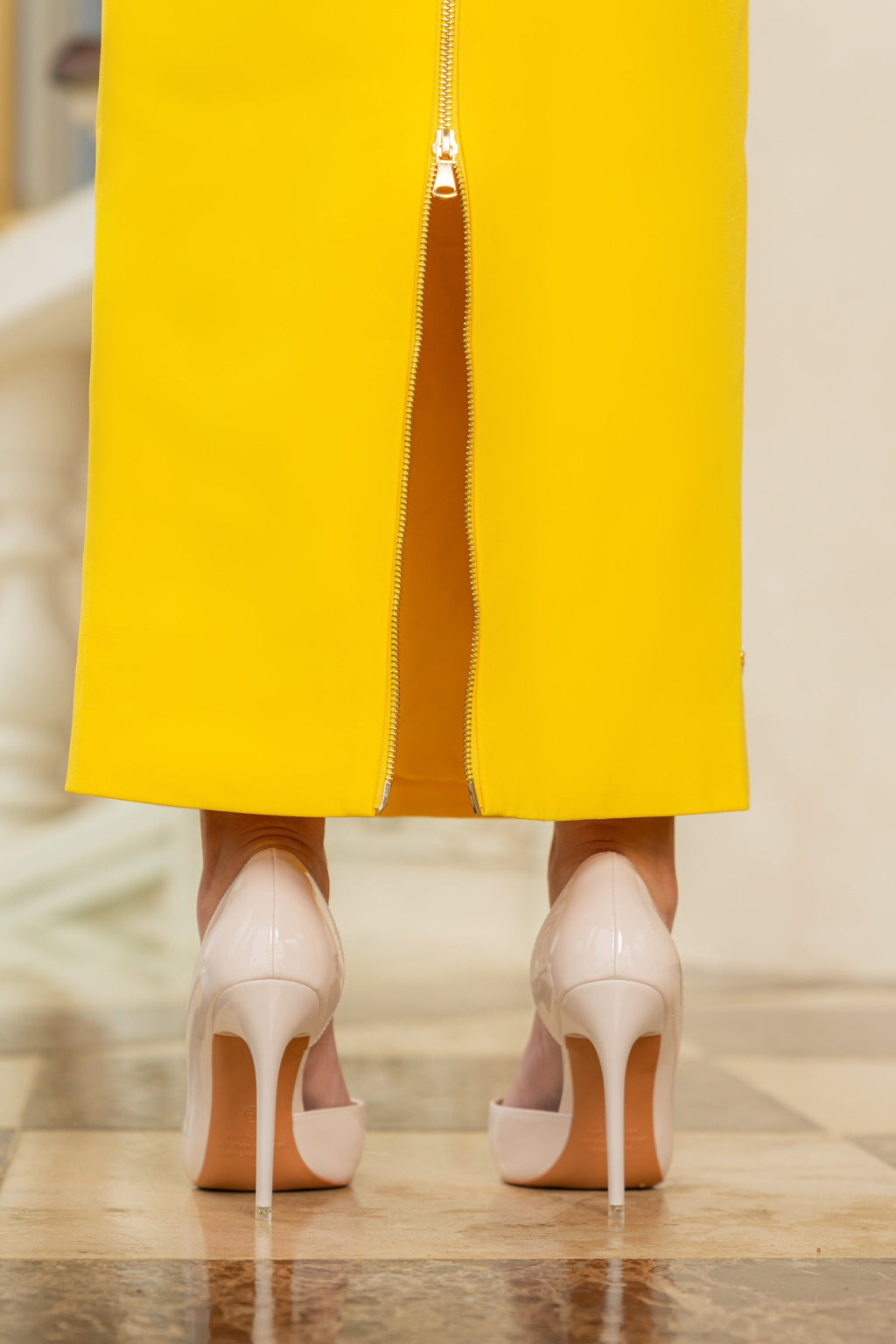 Light Beige Asymmetric Stiletto Pumps Flowering Girl