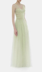 Josie Green V-Neck Mesh Maxi Dress Flowering Girl