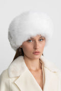 Real Fox Fur Trimmed Hat With Pom-Pom Ties – White Flowering Girl