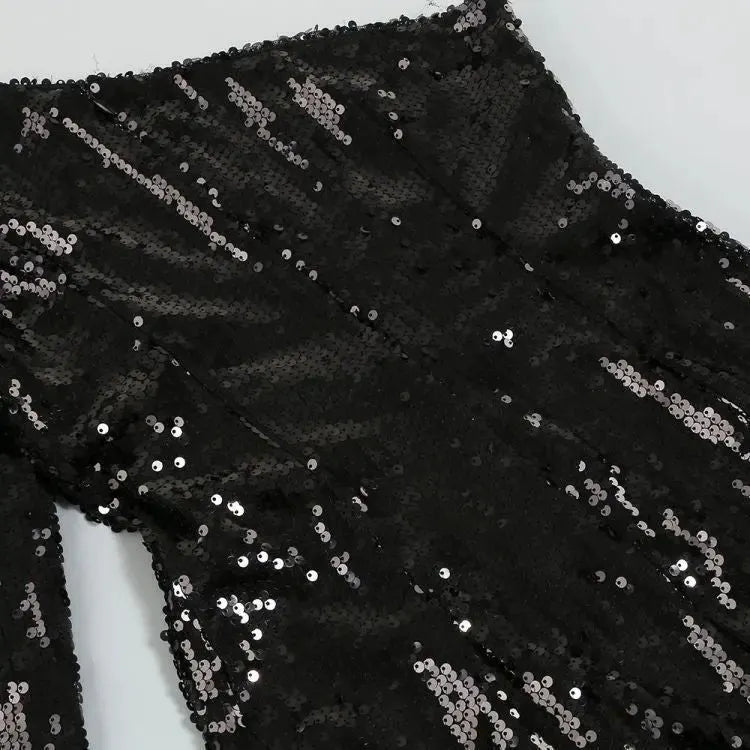Black Sequin One Shoulder Feather Mini Dress Flowering Girl