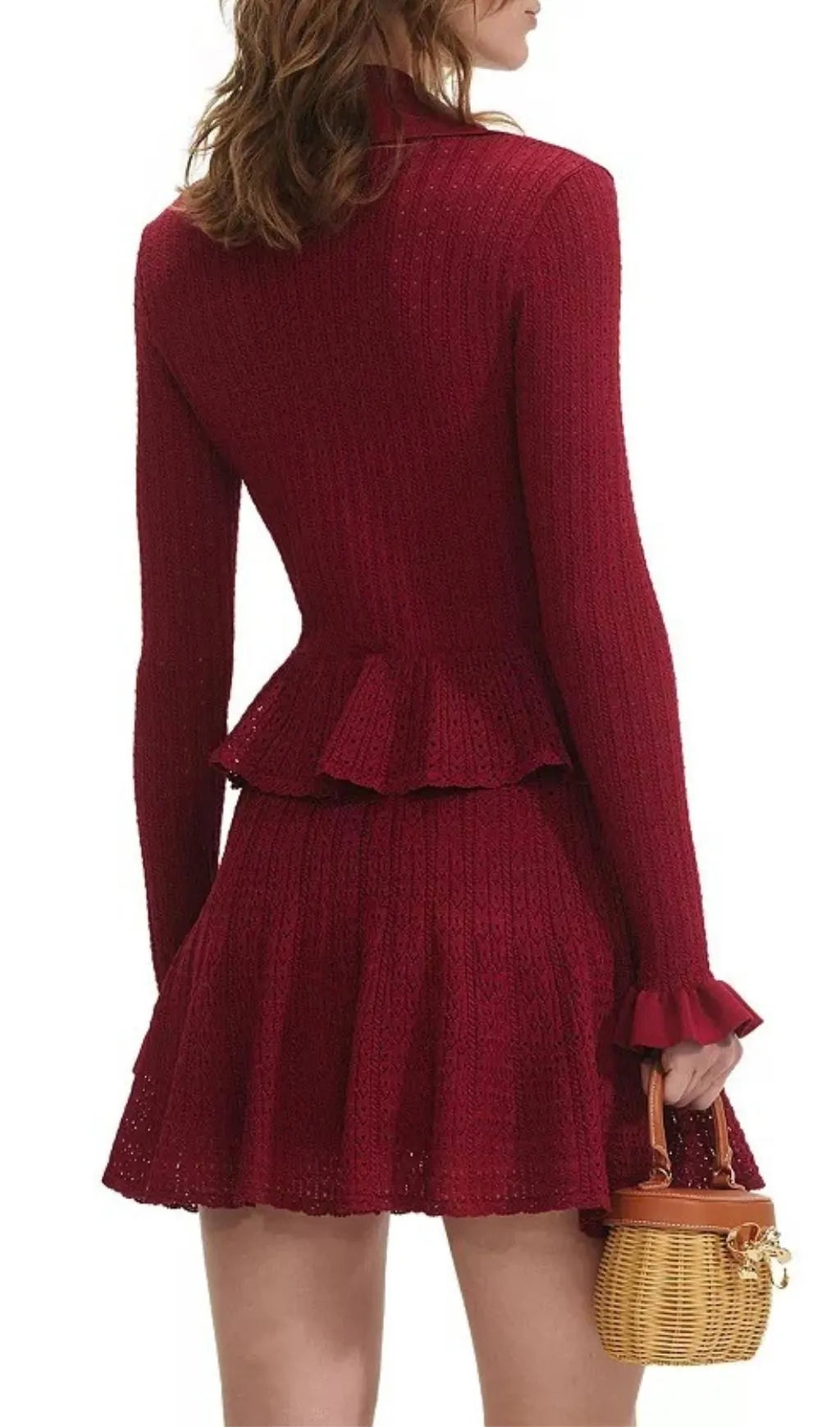 Pointelle Knit Mini Dress - Red Flowering Girl