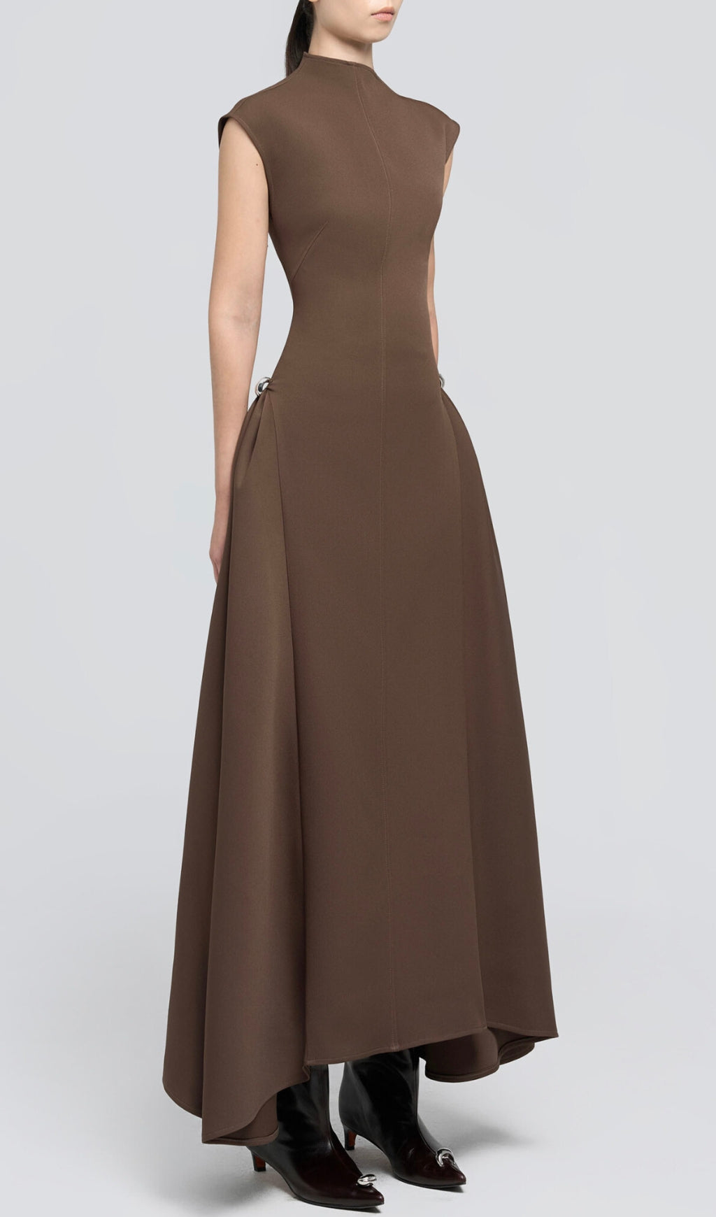 A Line Maxi Dress Brown Flowering Girl