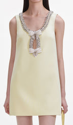 Yellow Crepe Bow Mini Dress Flowering Girl