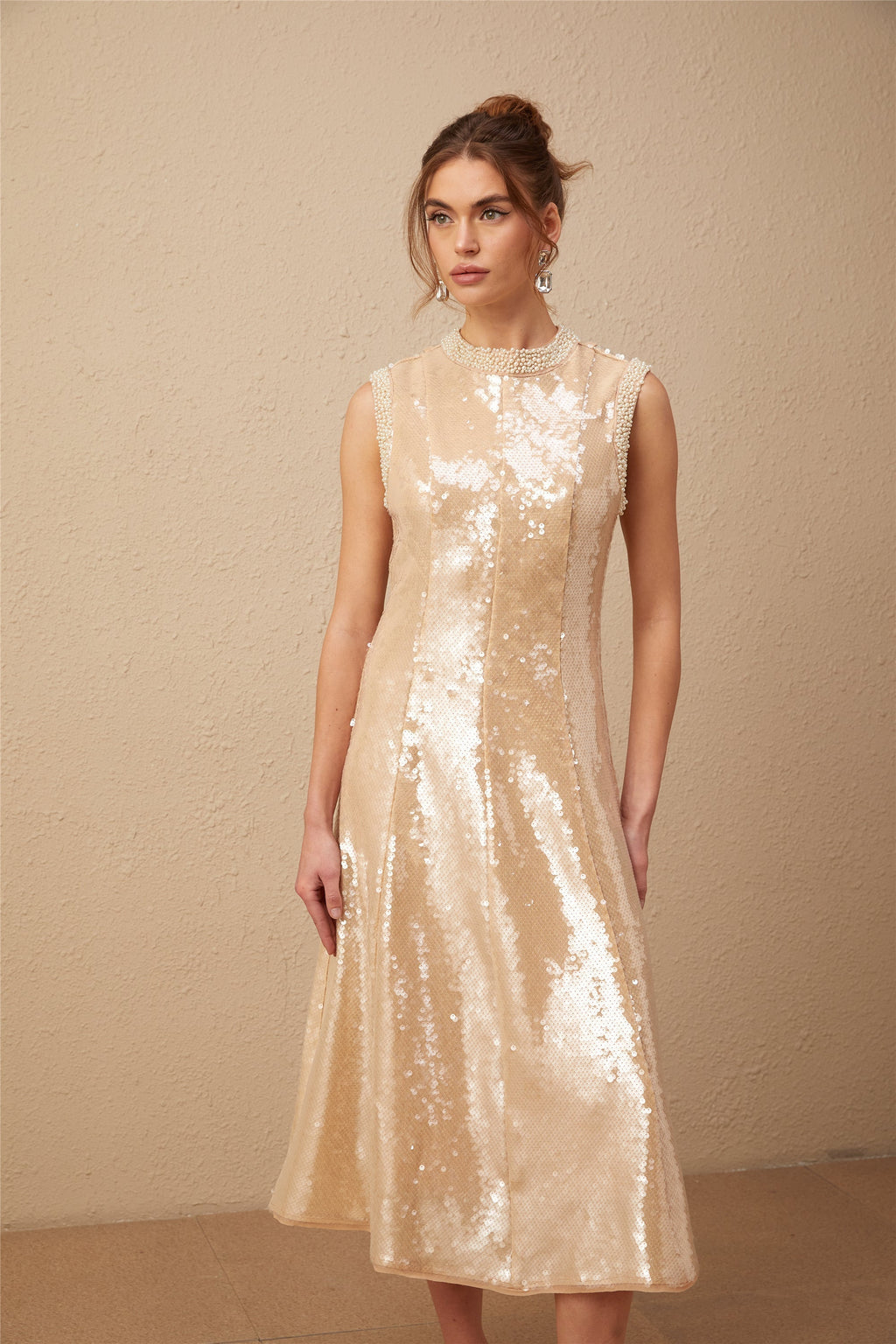 Ornella Faux-Pearl Sequined Midi Dress Flowering Girl
