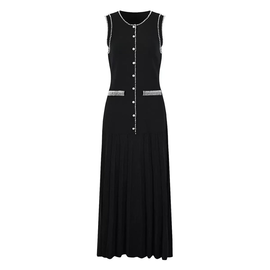 Black Fine-Gauge Knit Two-Piece Set with Metallic Trim Flowering Girl
