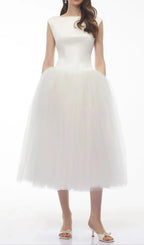 Salma White Pleated Flared Midi Dress Flowering Girl
