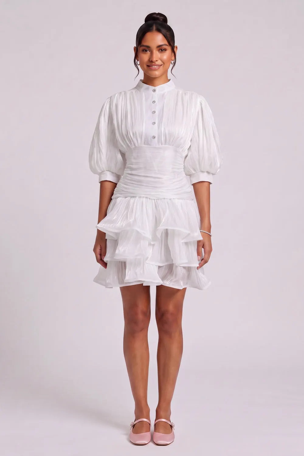 White Tiered Ruffle Mini Dress Flowering Girl