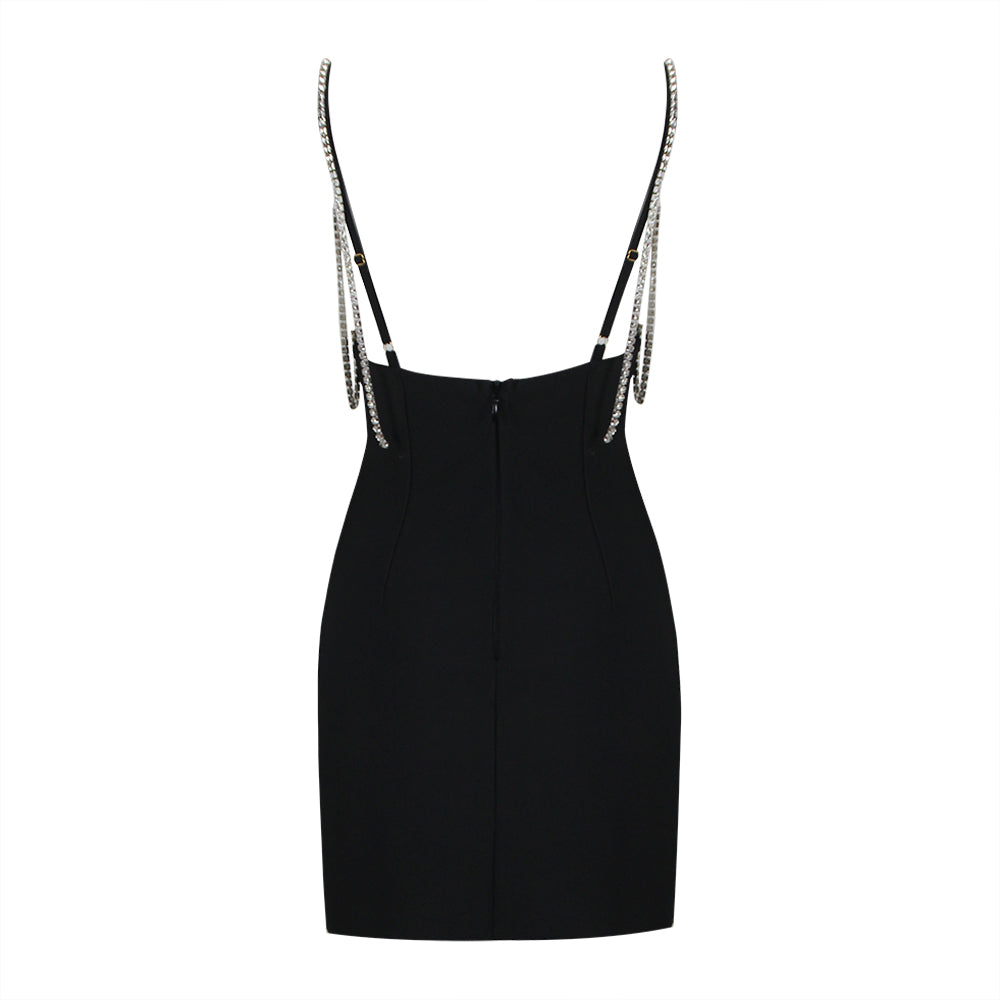 V-Neck Strappy Mini Dress In Black