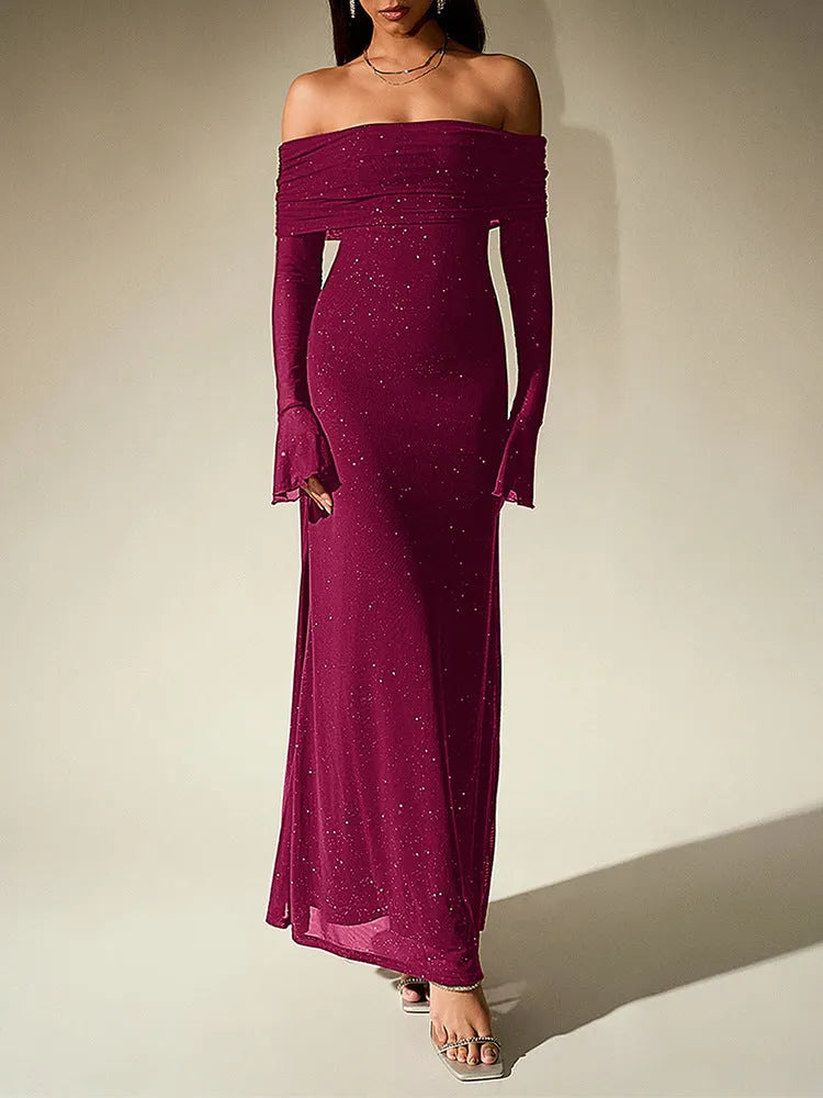 Sprinkled Strapless Long-Sleeved Maxi Dress Flowering Girl