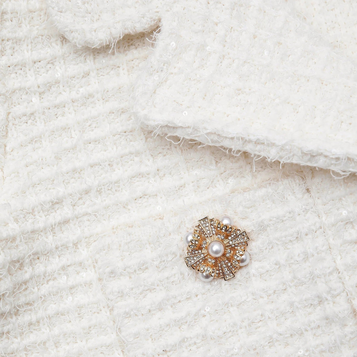 CREAM SEQUIN TEXTURED KNIT JACKET Flowering Girl