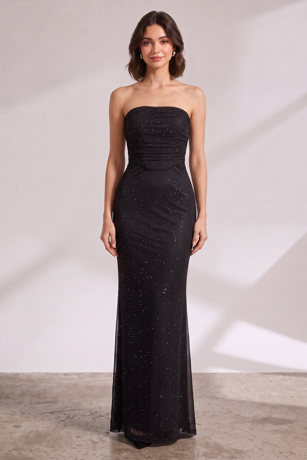 Black Mesh Overlay Fitted Column Gown Flowering Girl
