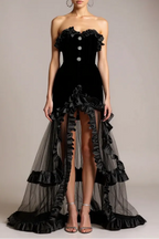 Yalie Ruffle Strapless Mesh Maxi Dress Flowering Girl