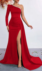 Lakia Red One-Shoulder Embellished Gown Flowering Girl