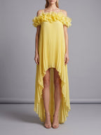 Mylie Yellow Spaghetti Flower Pleated Maxi Dress
