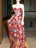 Mozelle Red Strapless Floral Maxi Dress