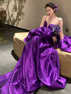 Purple Satin A-Line Evening Gown