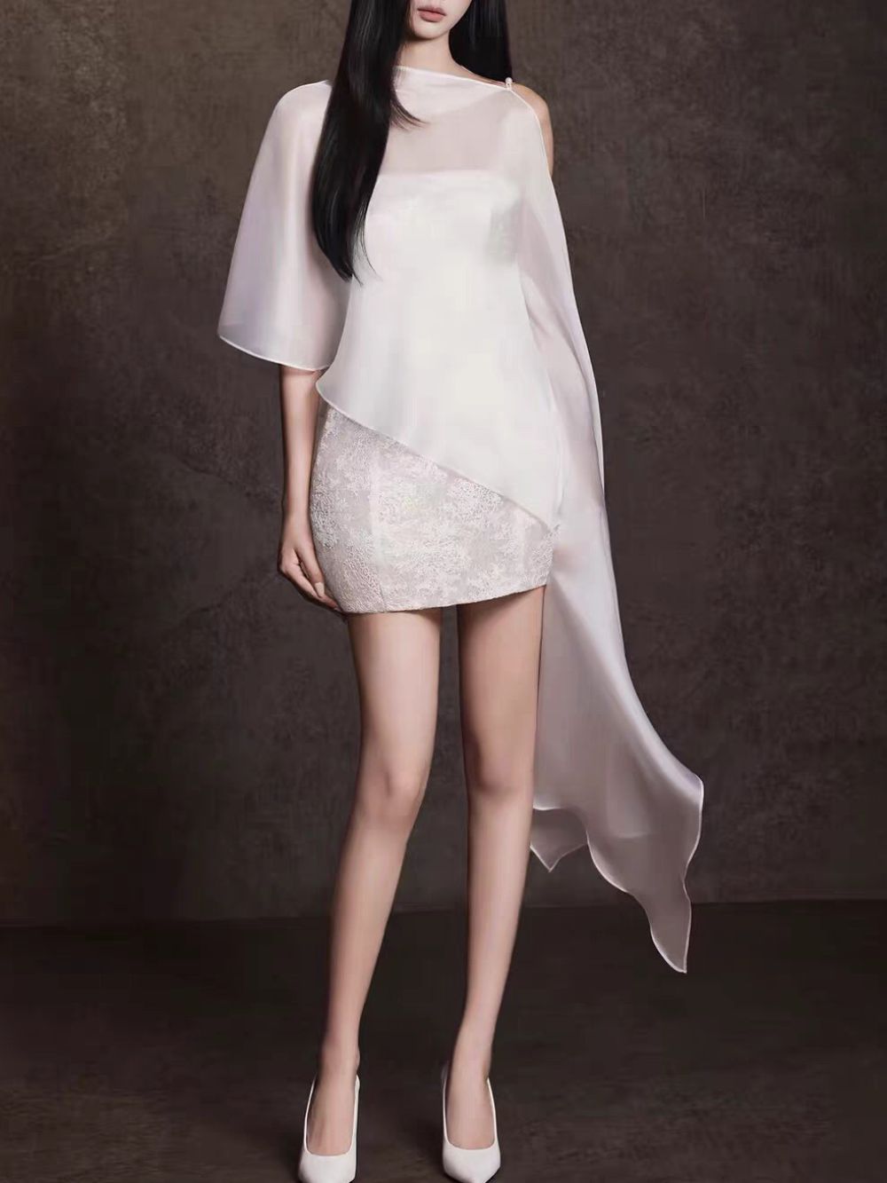 Myah Strapless Lace Mini Dress With Cape
