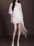 Myah Strapless Lace Mini Dress With Cape