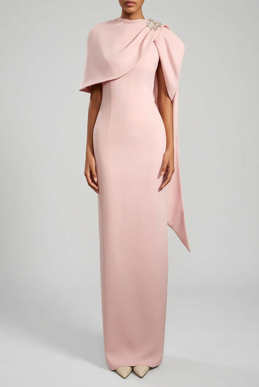 Myna Pink Maxi Dress With Cape
