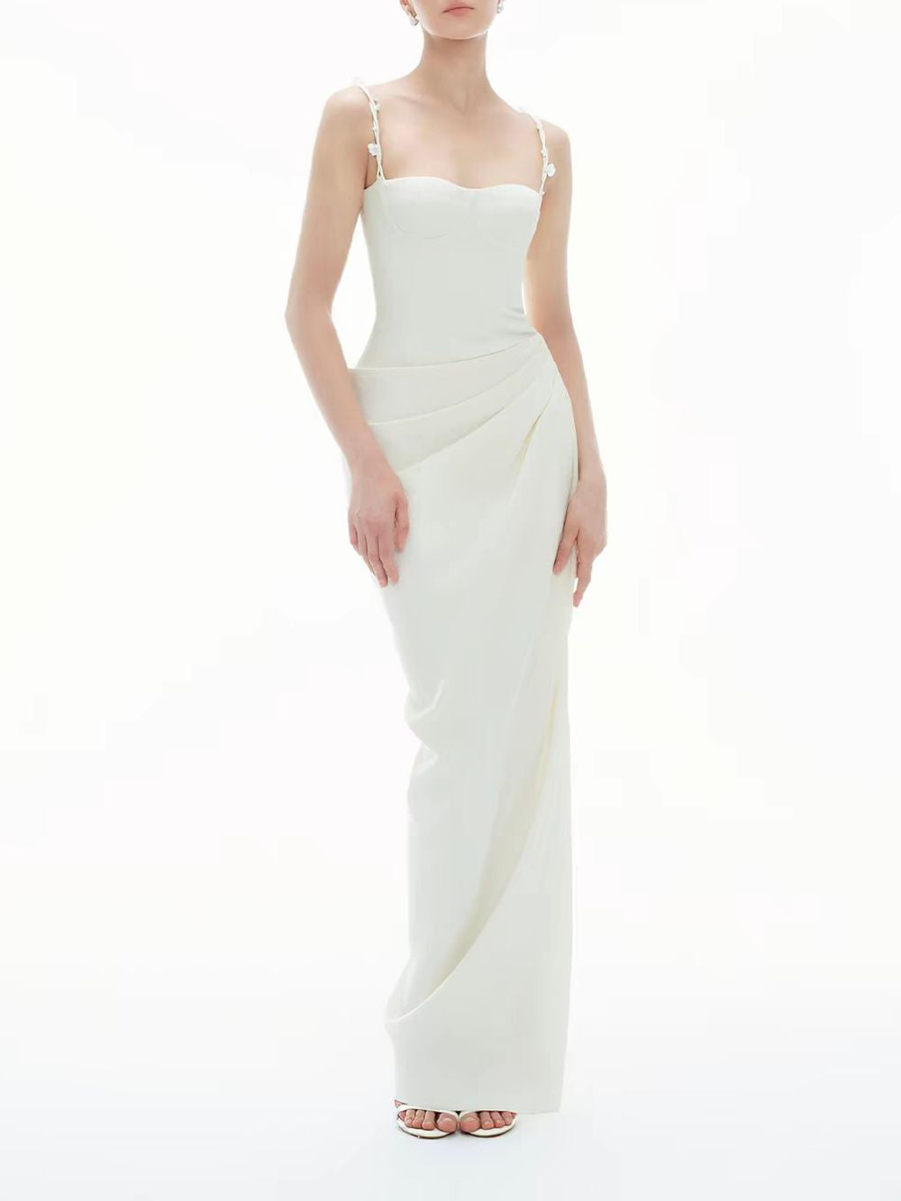 Myer White Spaghetti Ruched Maxi Dress