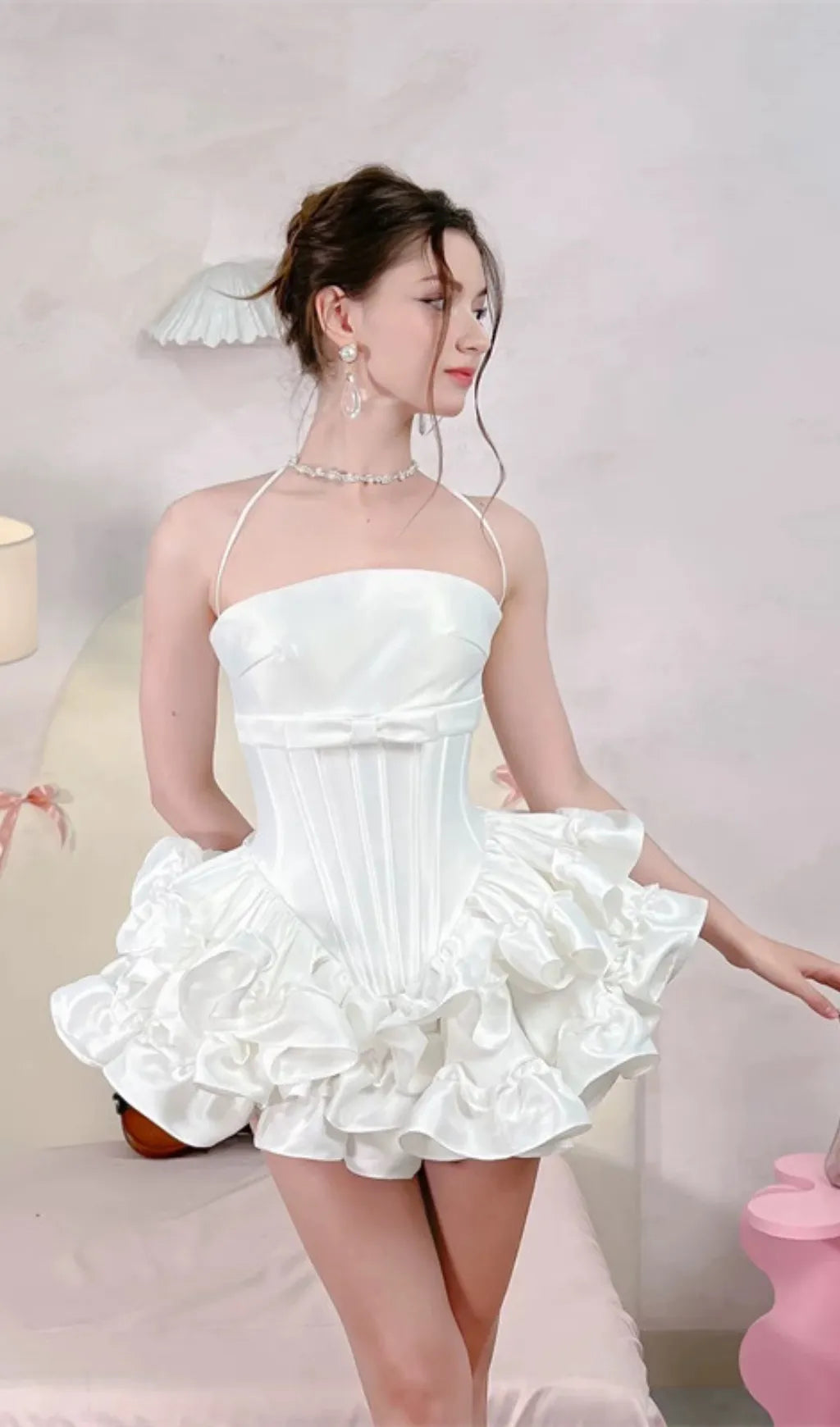 Demelza White Strapless Corset Mini Dress Flowering Girl