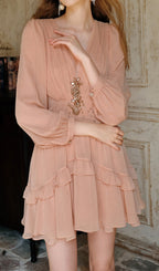 Devera V-Neck Long Sleeve Mini Dress Flowering Girl