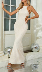 Dulcet Halter Cutout Pearl Maxi Dress Flowering Girl