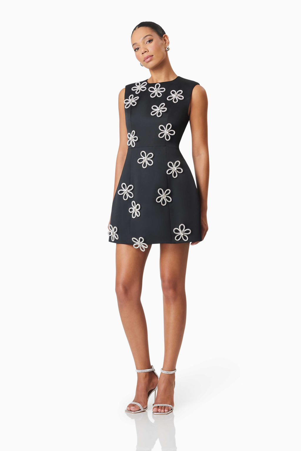 Maiara Diamante Mini Dress In Black Flowering Girl