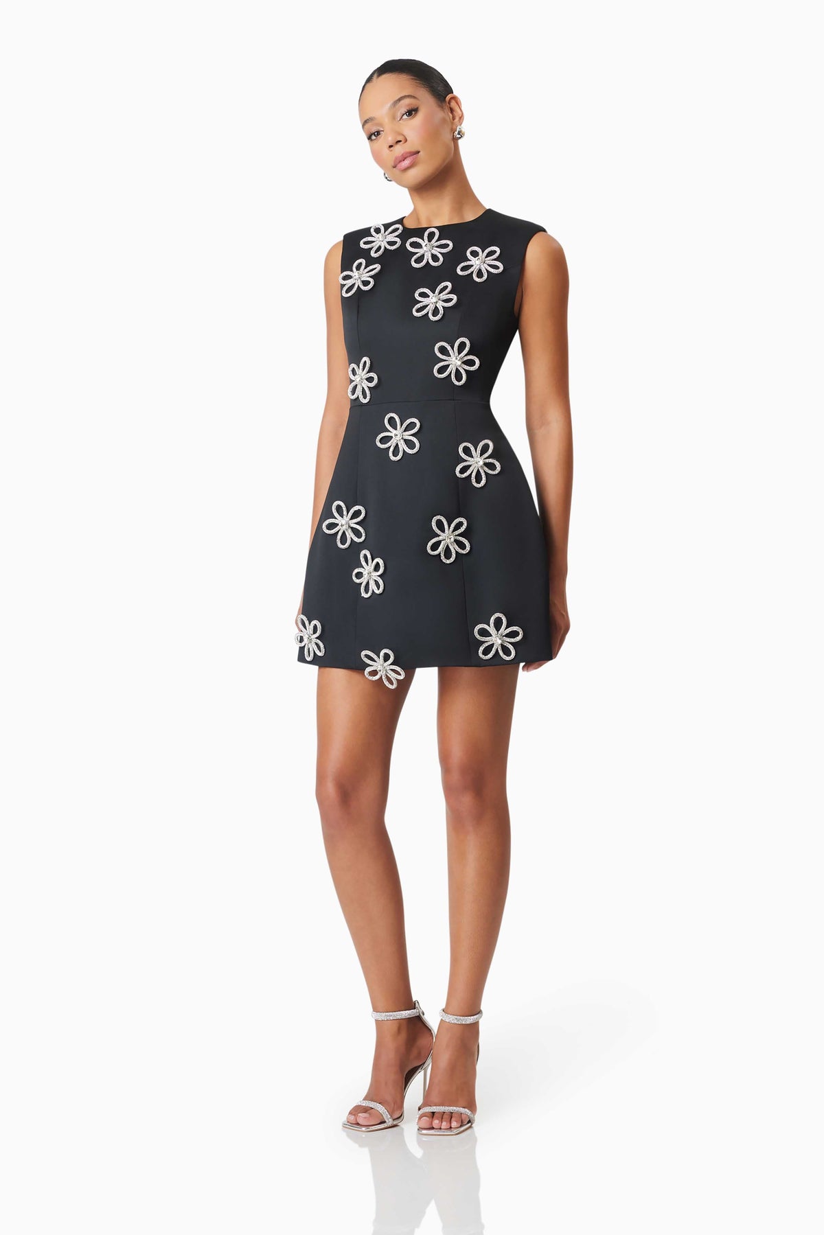 Maiara Diamante Mini Dress In Black Flowering Girl