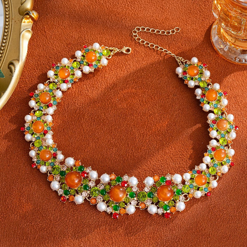 Kagami Diamante Earrings & Necklace Set Flowering Girl