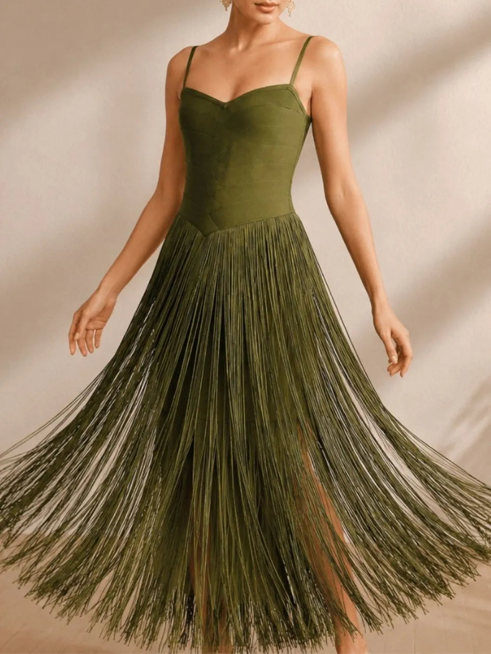 Manette Green Spaghetti Tassel Maxi Dress Flowering Girl