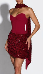 Cevorin Strapless Scarf Sequin Mini Dress Flowering Girl