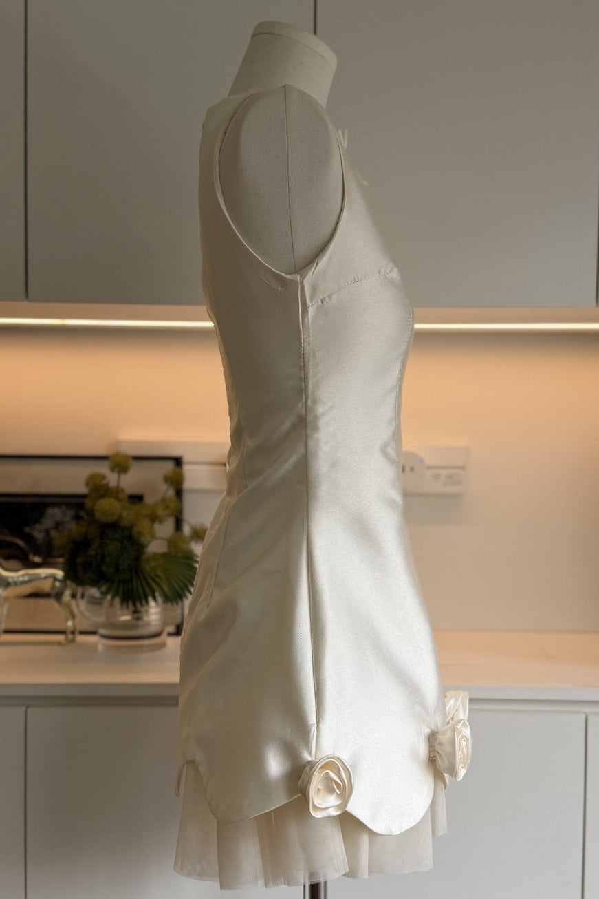 Mini Dress with Rose Appliqués and Bow Detail Flowering Girl